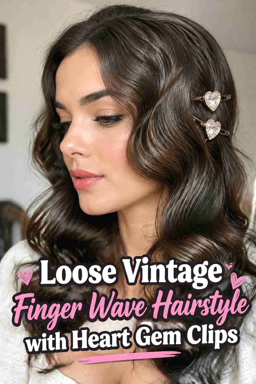 6. Loose Vintage Finger Wave Hairstyle With Heart Gem Clips