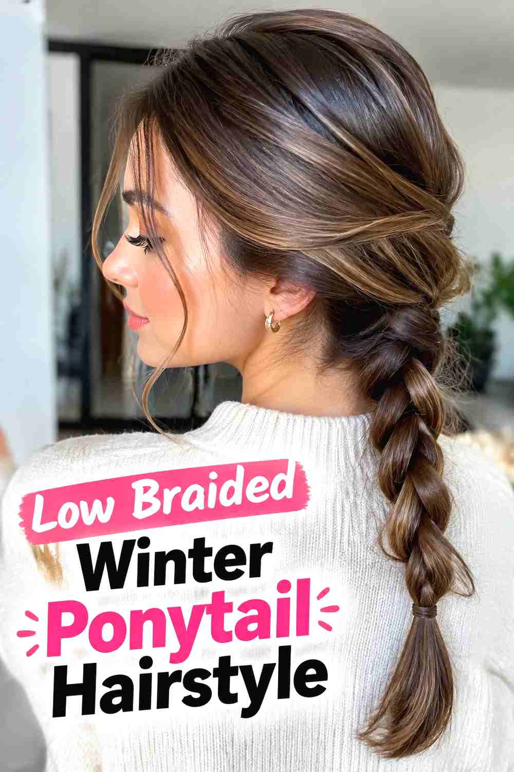 2. Low Braided Winter Ponytail Hairstyle