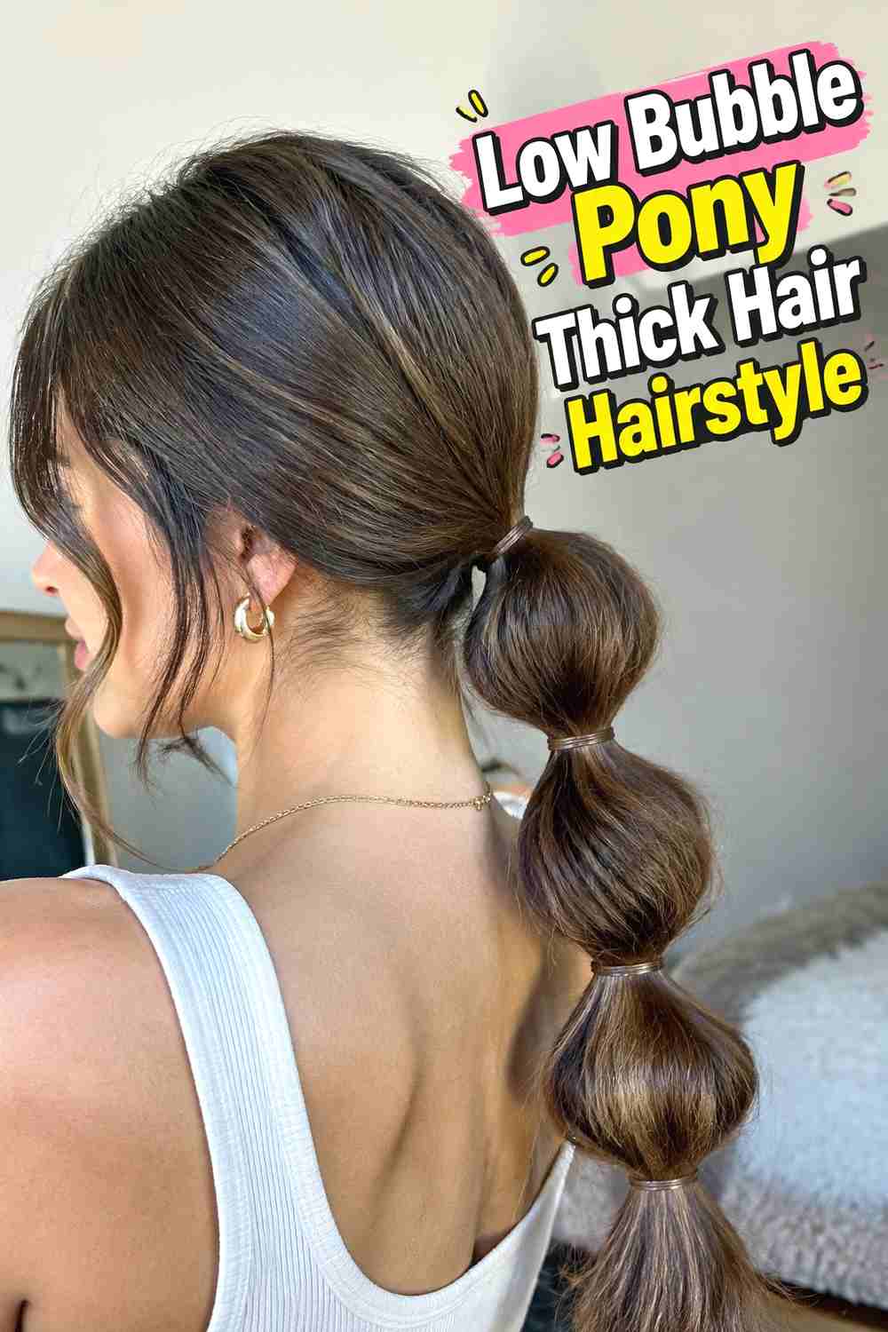 9. Low Bubble Pony Thick Hair Hairstyle