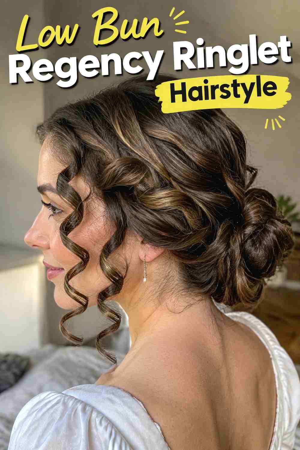 5. Low Bun Regency Ringlet Hairstyle