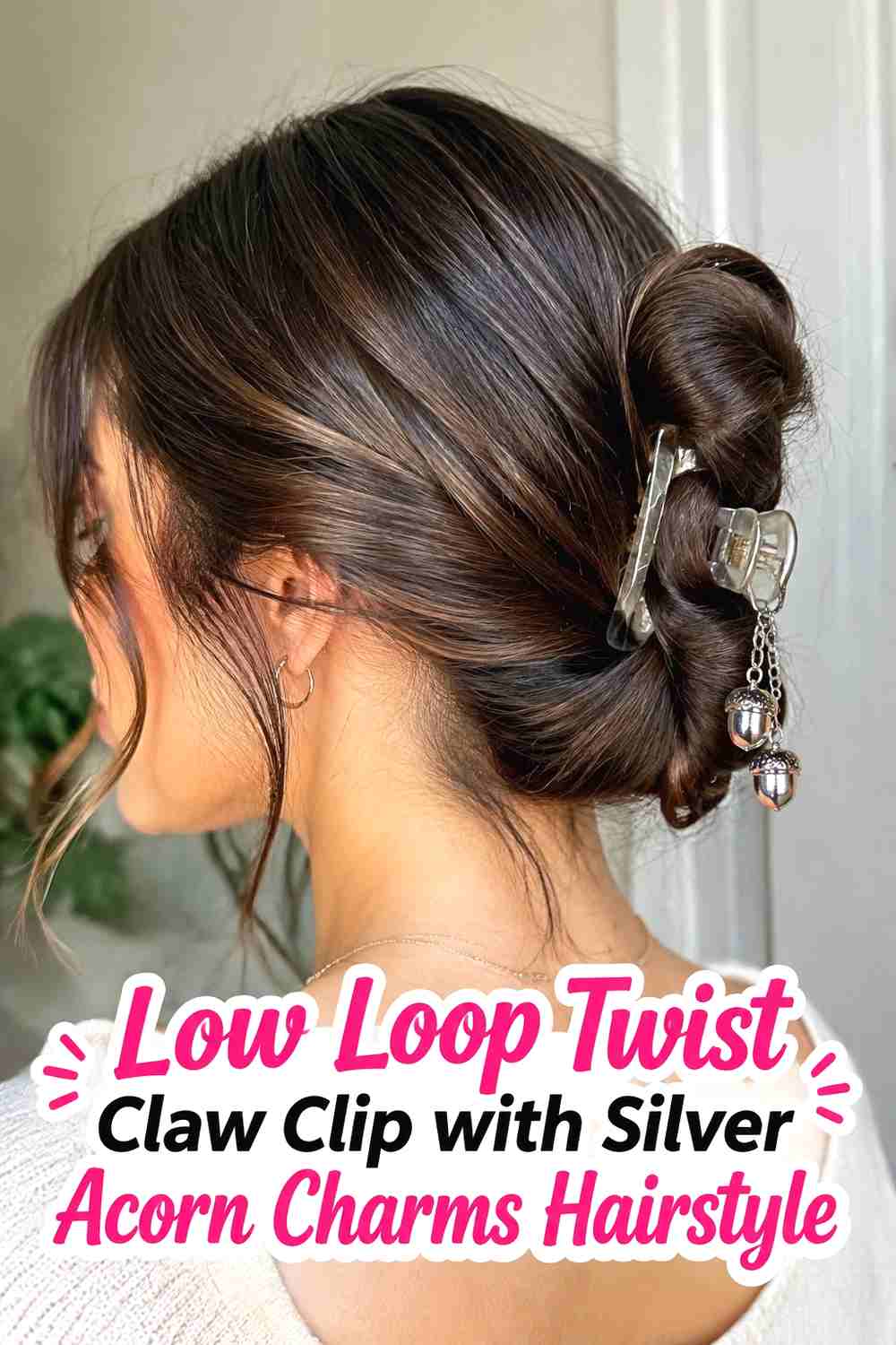 10. Low Loop Twist Claw Clip With Silver Acorn Charms Hairstyle