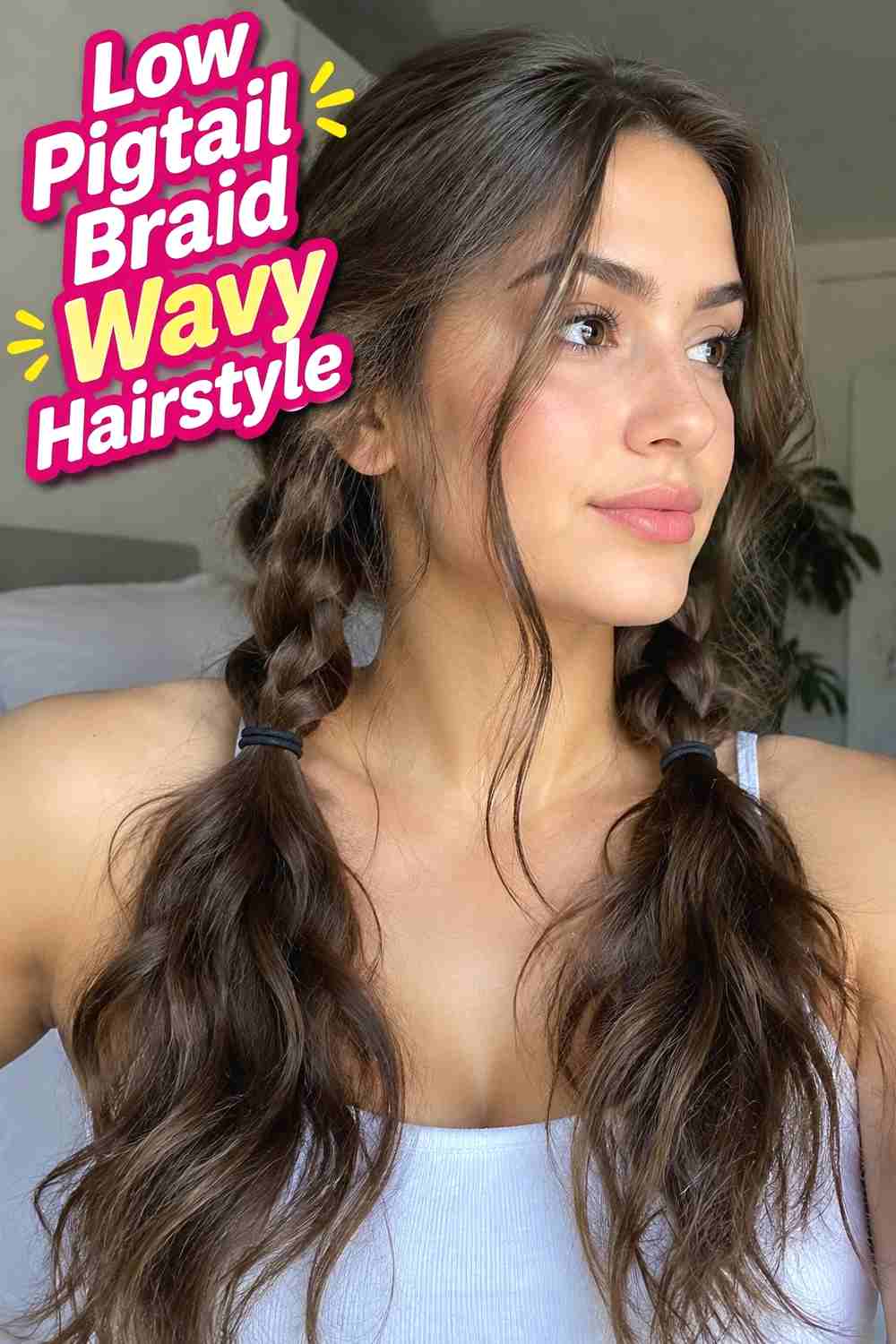 12. Low Pigtail Braid Wavy Hairstyle