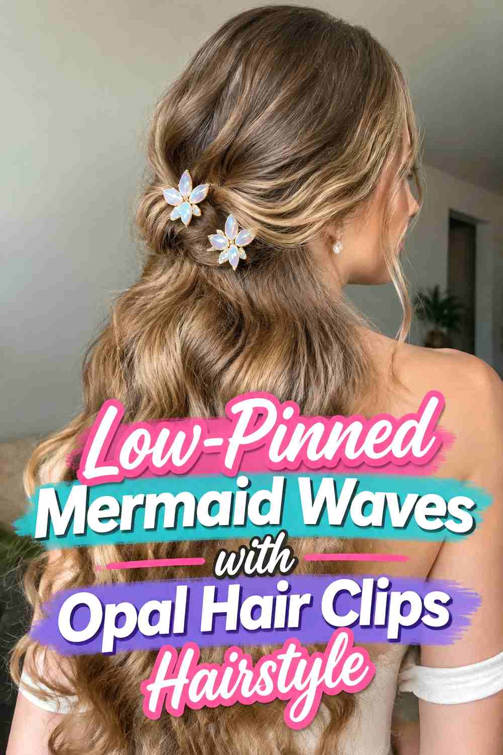 13. Low Pinned Mermaid Waves With Opal Hair Clips Hairstyle