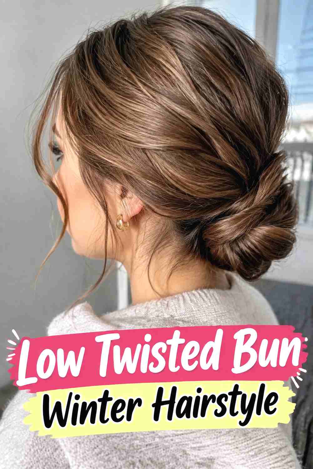 4. Low Twisted Bun Winter Hairstyle