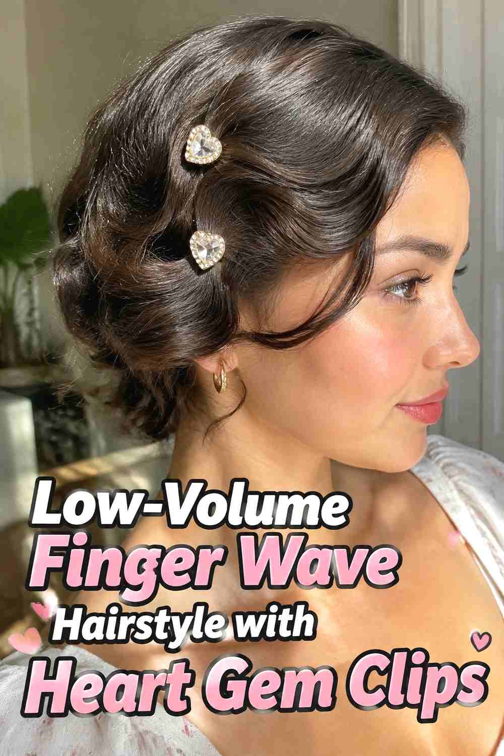 11. Low Volume Finger Wave Hairstyle With Heart Gem Clips