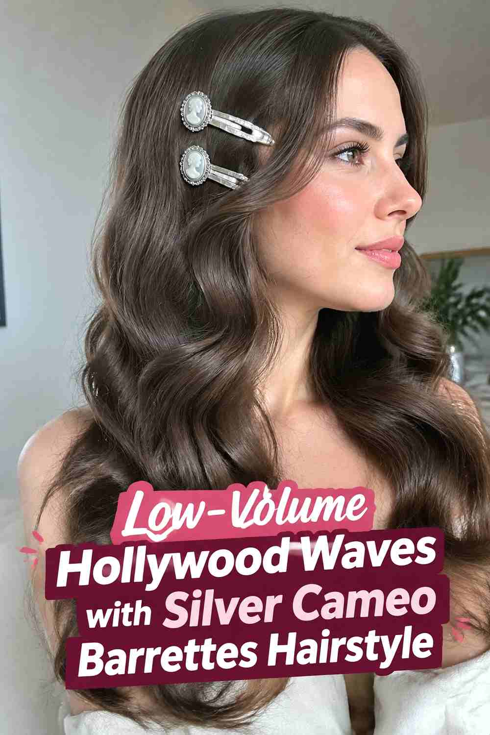 14. Low Volume Hollywood Waves With Silver Cameo Barrettes Hairstyle