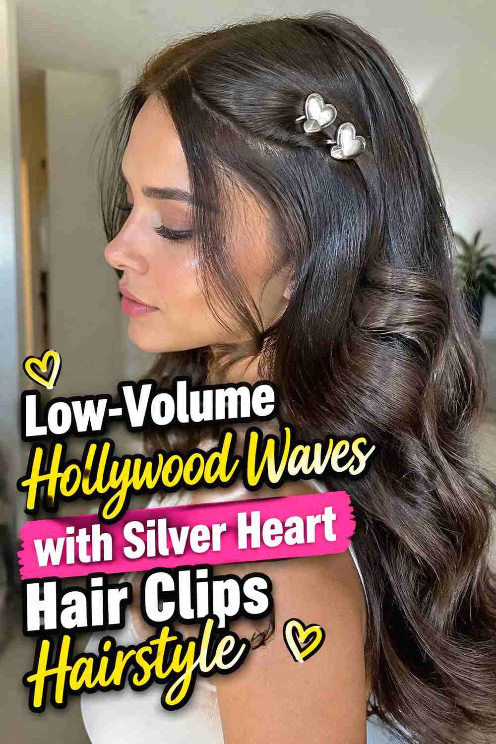 9. Low Volume Hollywood Waves With Silver Heart Hair Clips Hairstyle