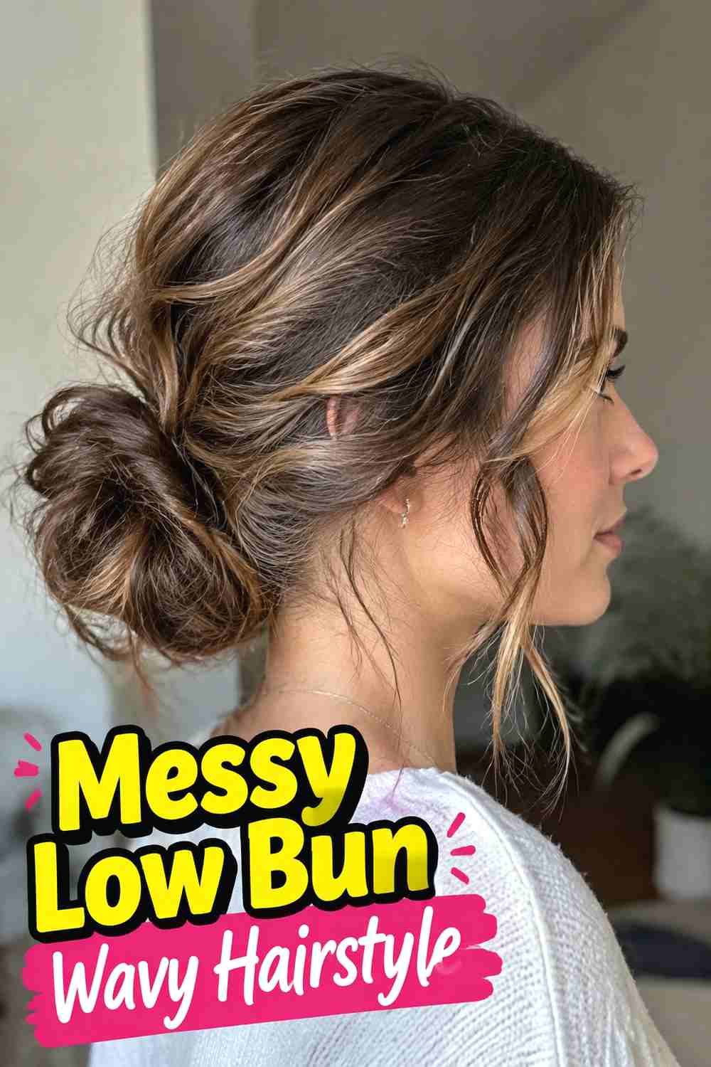 7. Messy Low Bun Wavy Hairstyle