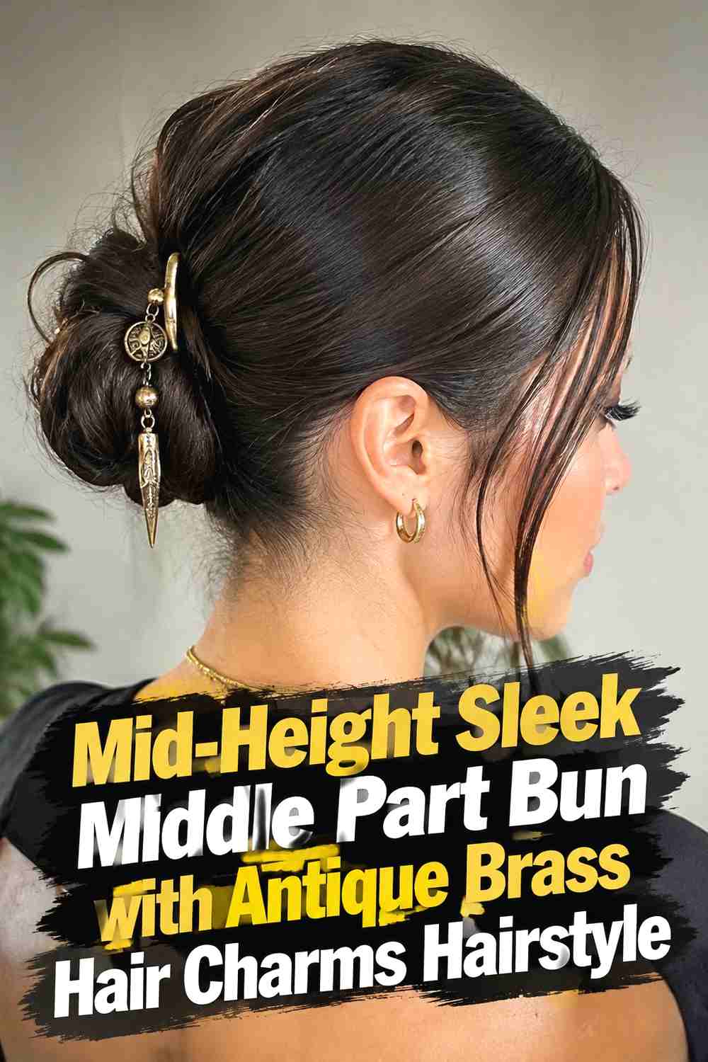 3. Mid Height Sleek Middle Part Bun With Antique Brass Hair Charms Hairstyle