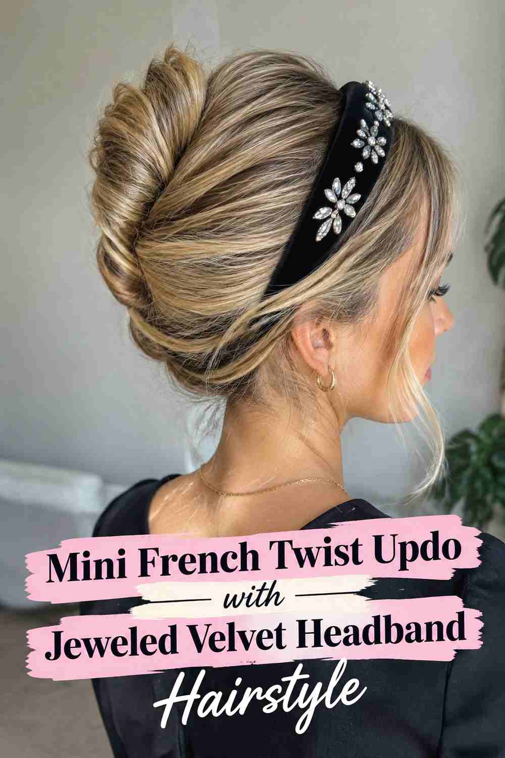 12. Mini French Twist Updo With Jeweled Velvet Headband Hairstyle