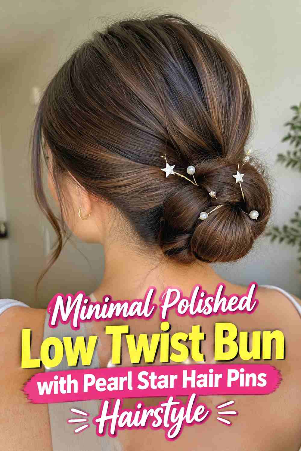 12. Minimal Polished Low Twist Bun With Pearl Star Hair Pins Hairstyle