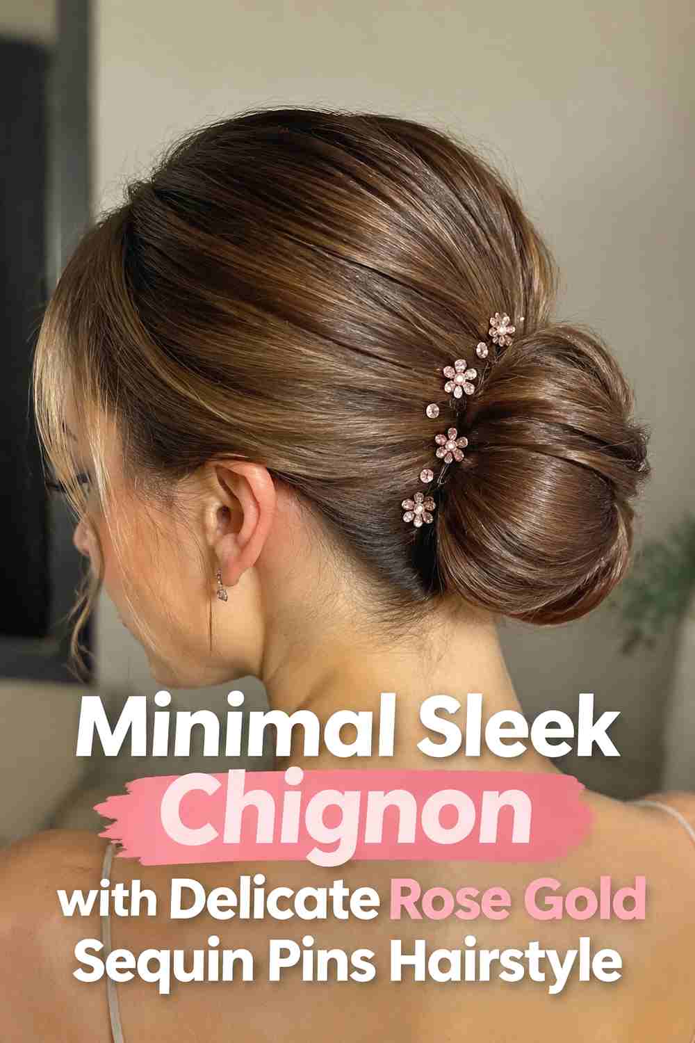 15. Minimal Sleek Chignon With Delicate Rose Gold Sequin Pins Hairstyle