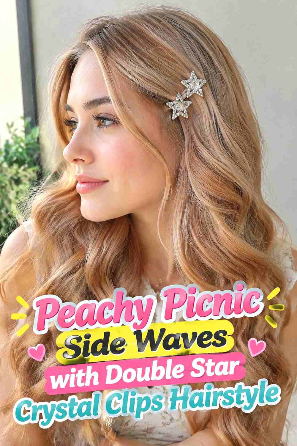 5. Peachy Picnic Side Waves With Double Star Crystal Clips Hairstyle