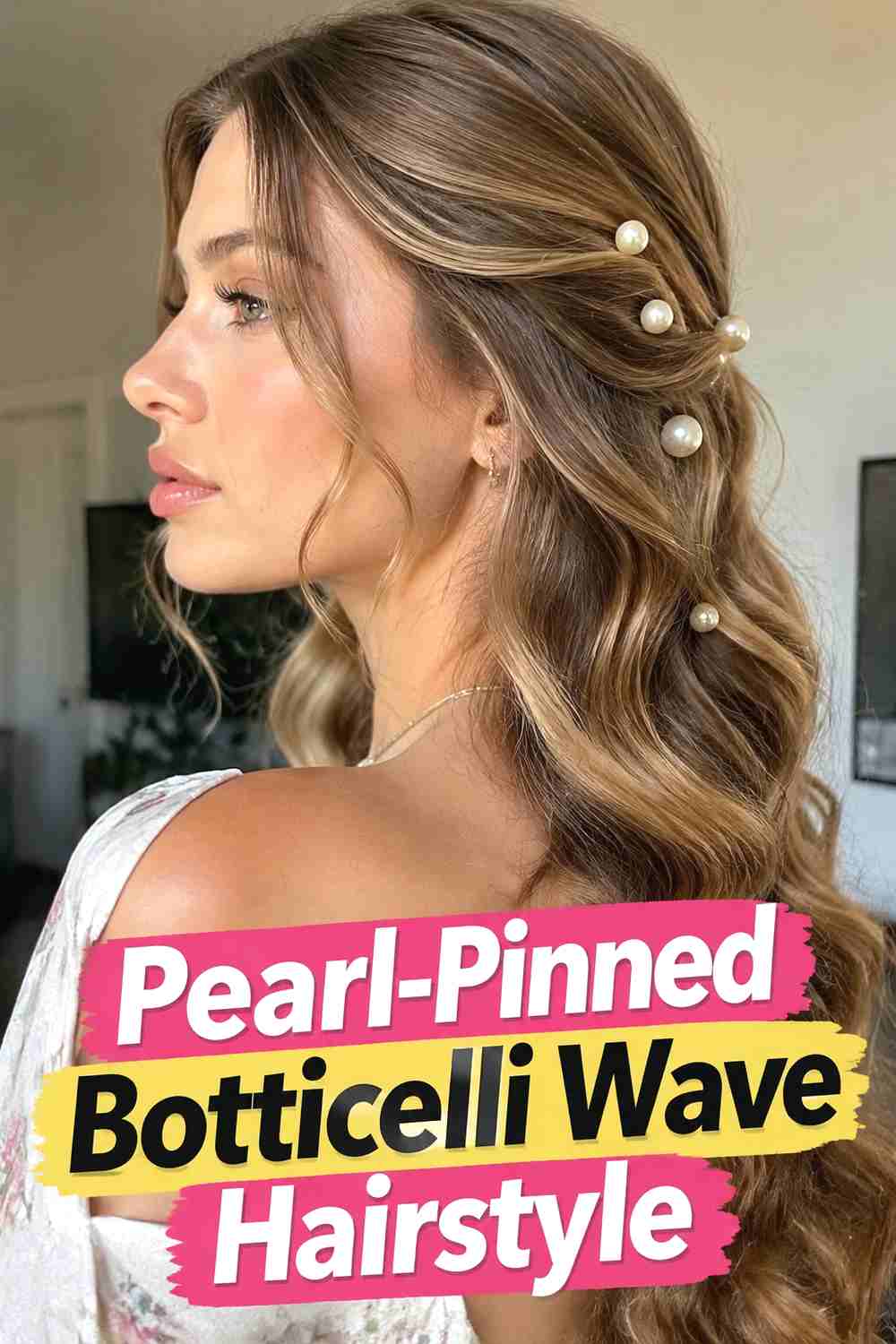 14. Pearl Pinned Botticelli Wave Hairstyle