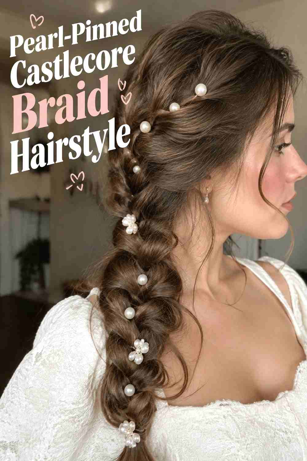 5. Pearl Pinned Castlecore Braid Hairstyle