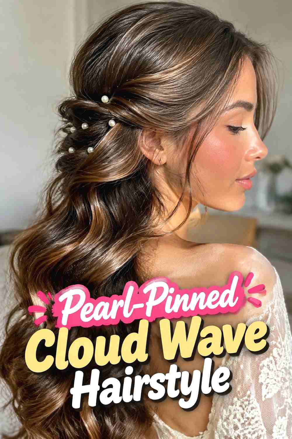 1. Pearl Pinned Cloud Wave Hairstyle