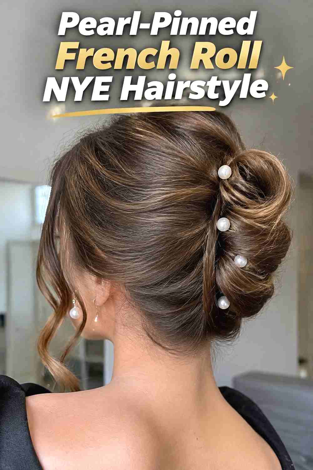 4. Pearl Pinned French Roll Nye Hairstyle