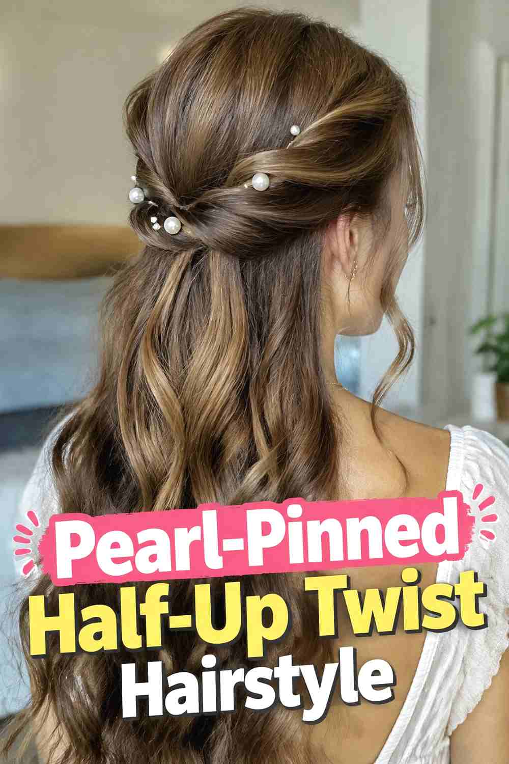 3. Pearl Pinned Half Up Twist Hairstyle