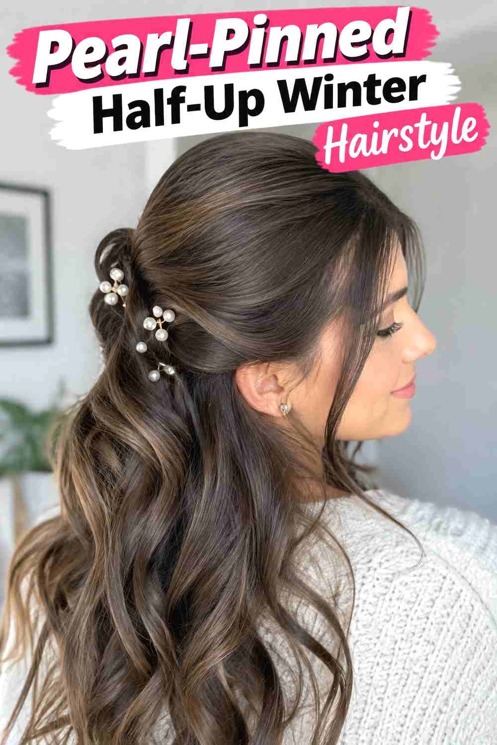 9. Pearl Pinned Half Up Winter Hairstyle