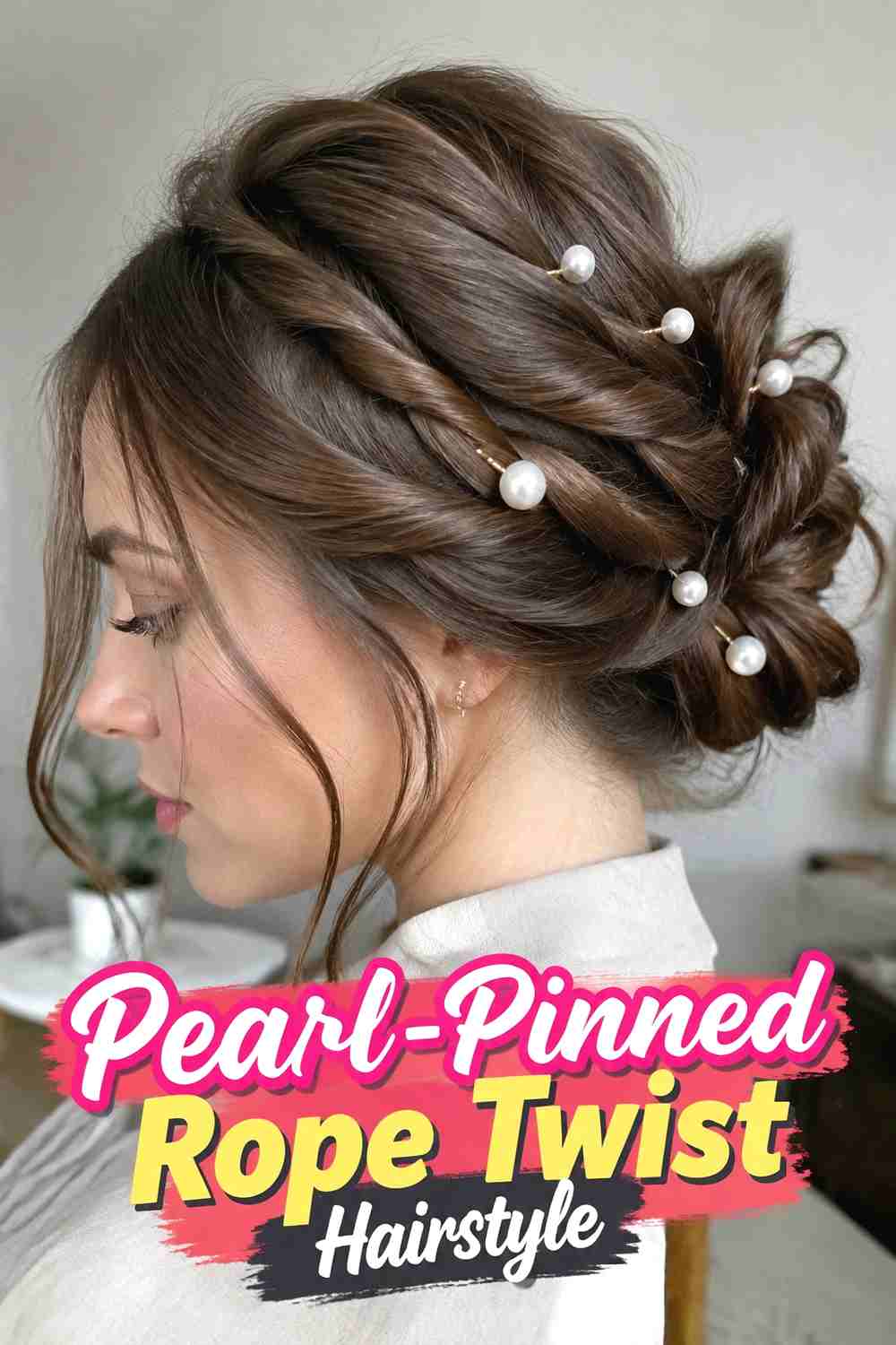 6. Pearl Pinned Rope Twist Hairstyle