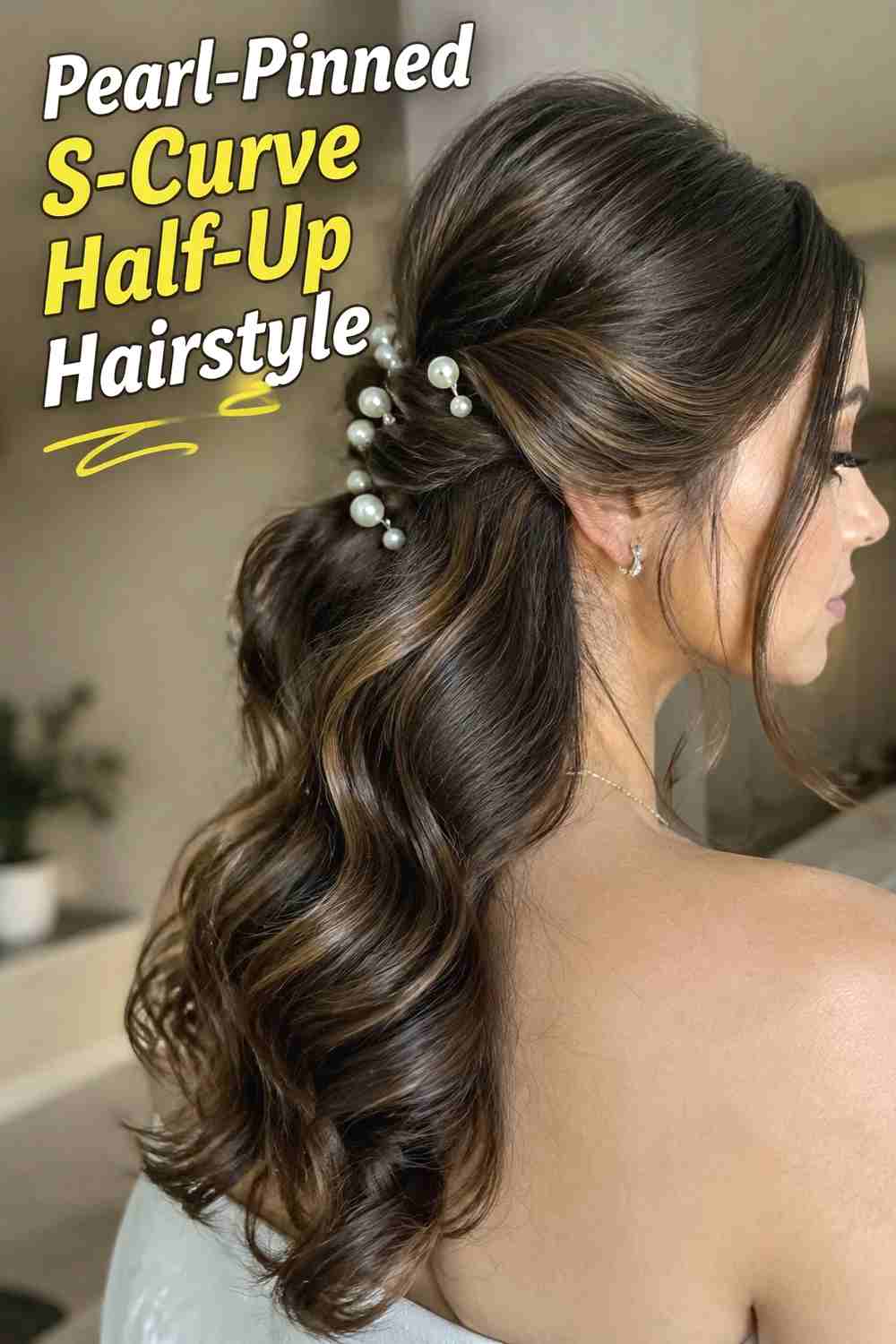 12. Pearl Pinned S Curve Half Up Hairstyle