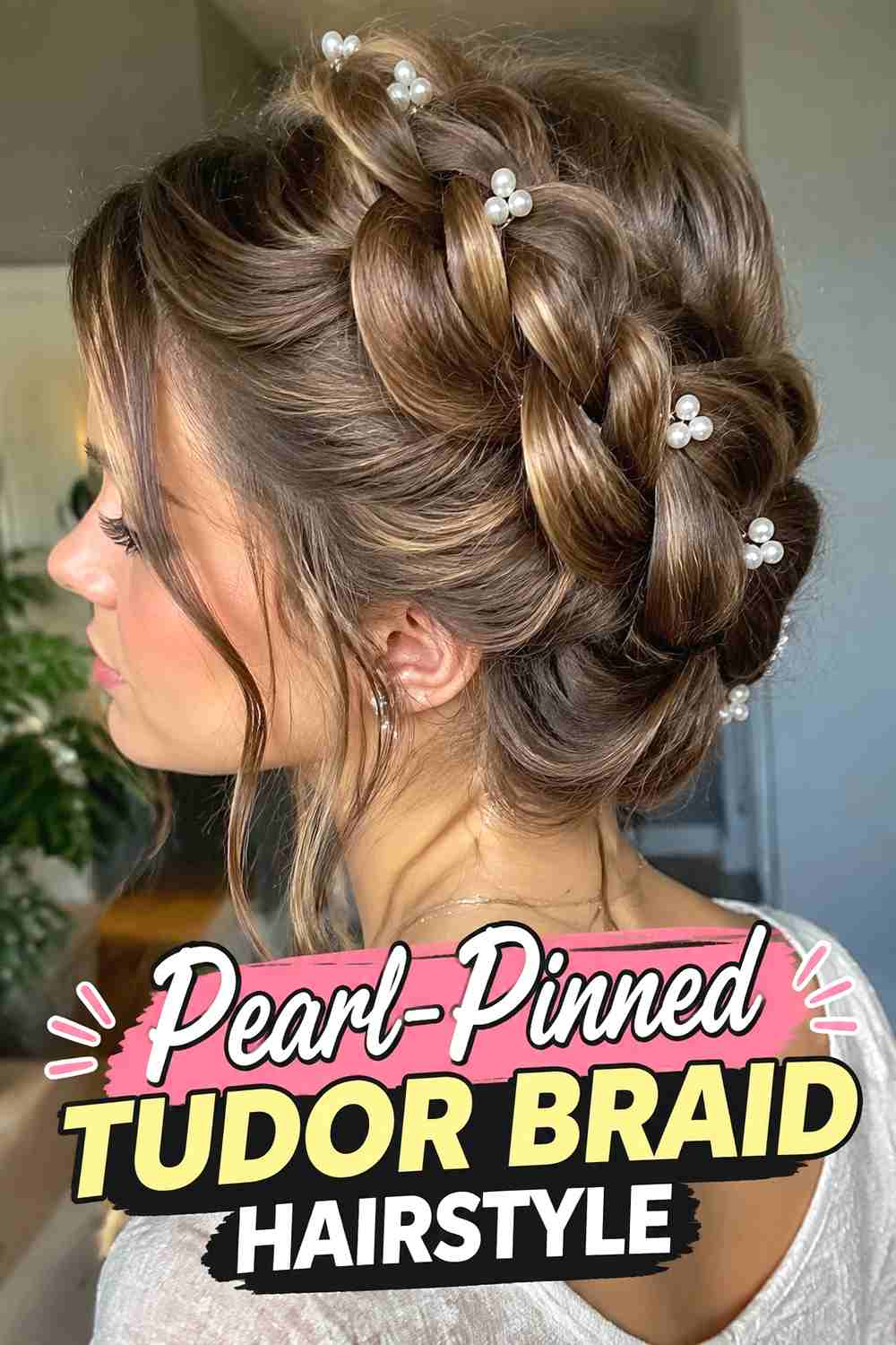 5. Pearl Pinned Tudor Braid Hairstyle