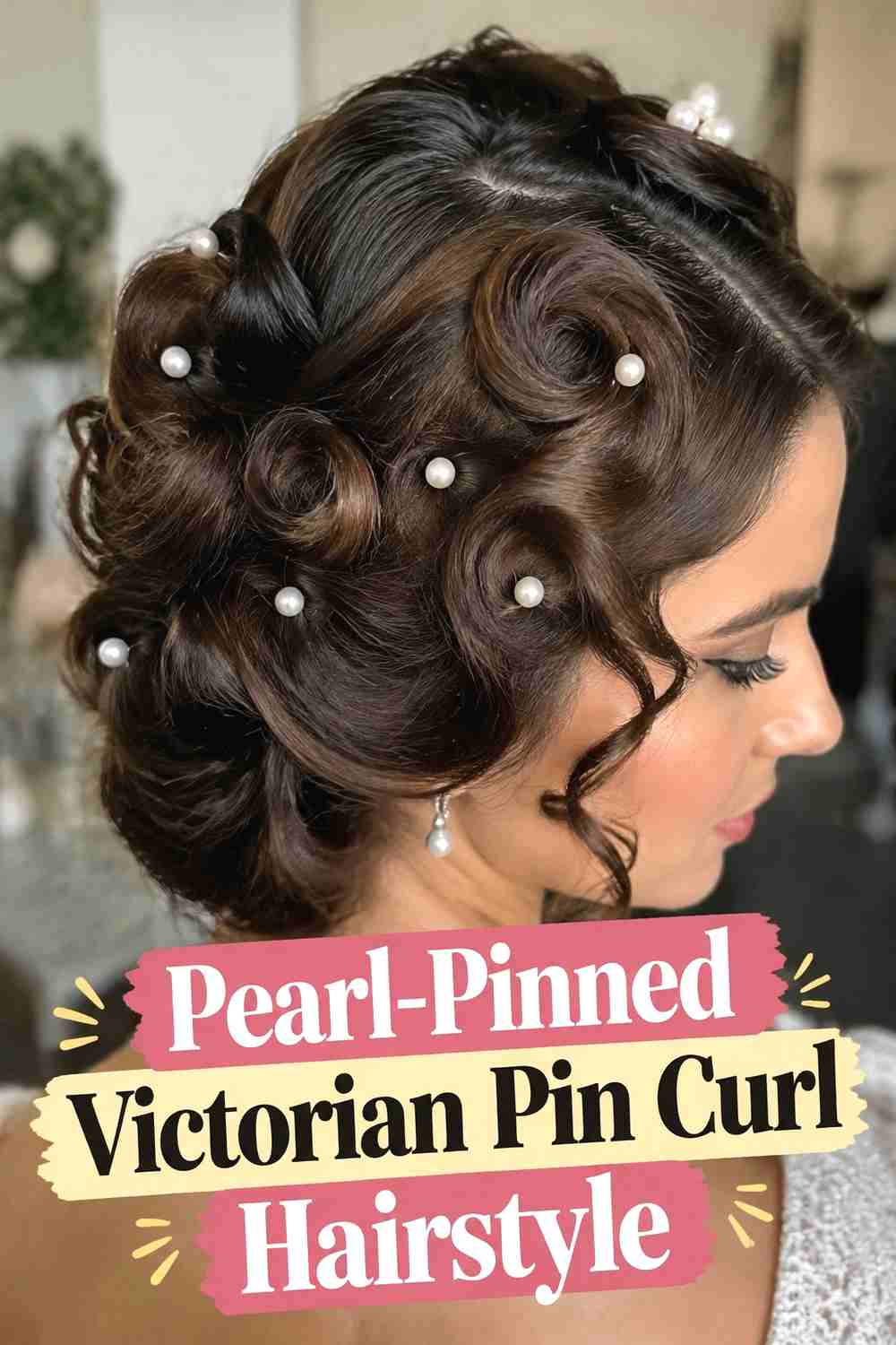 7. Pearl Pinned Victorian Pin Curl Hairstyle