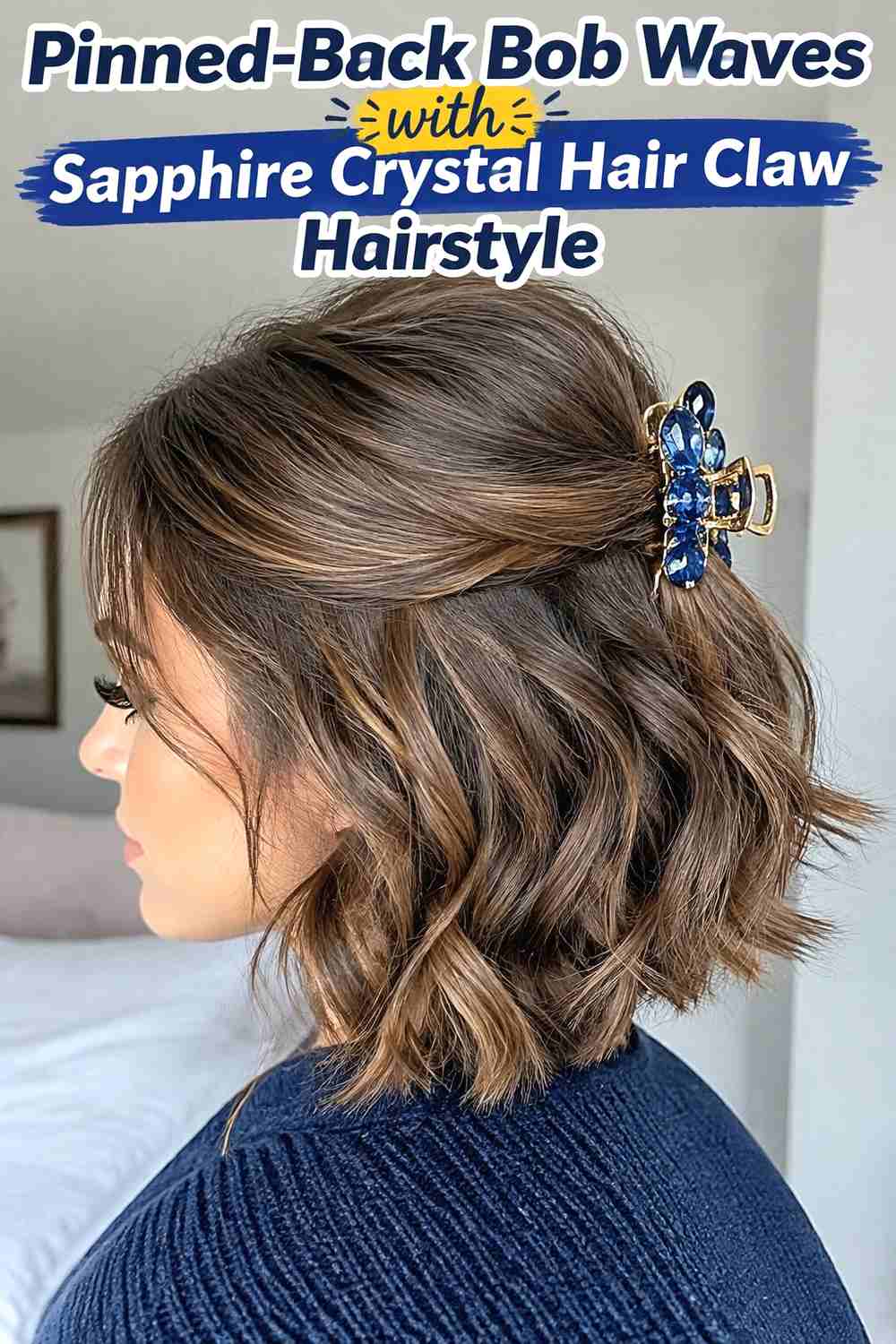 16. Pinned Back Bob Waves With Sapphire Crystal Hair Claw Hairstyle