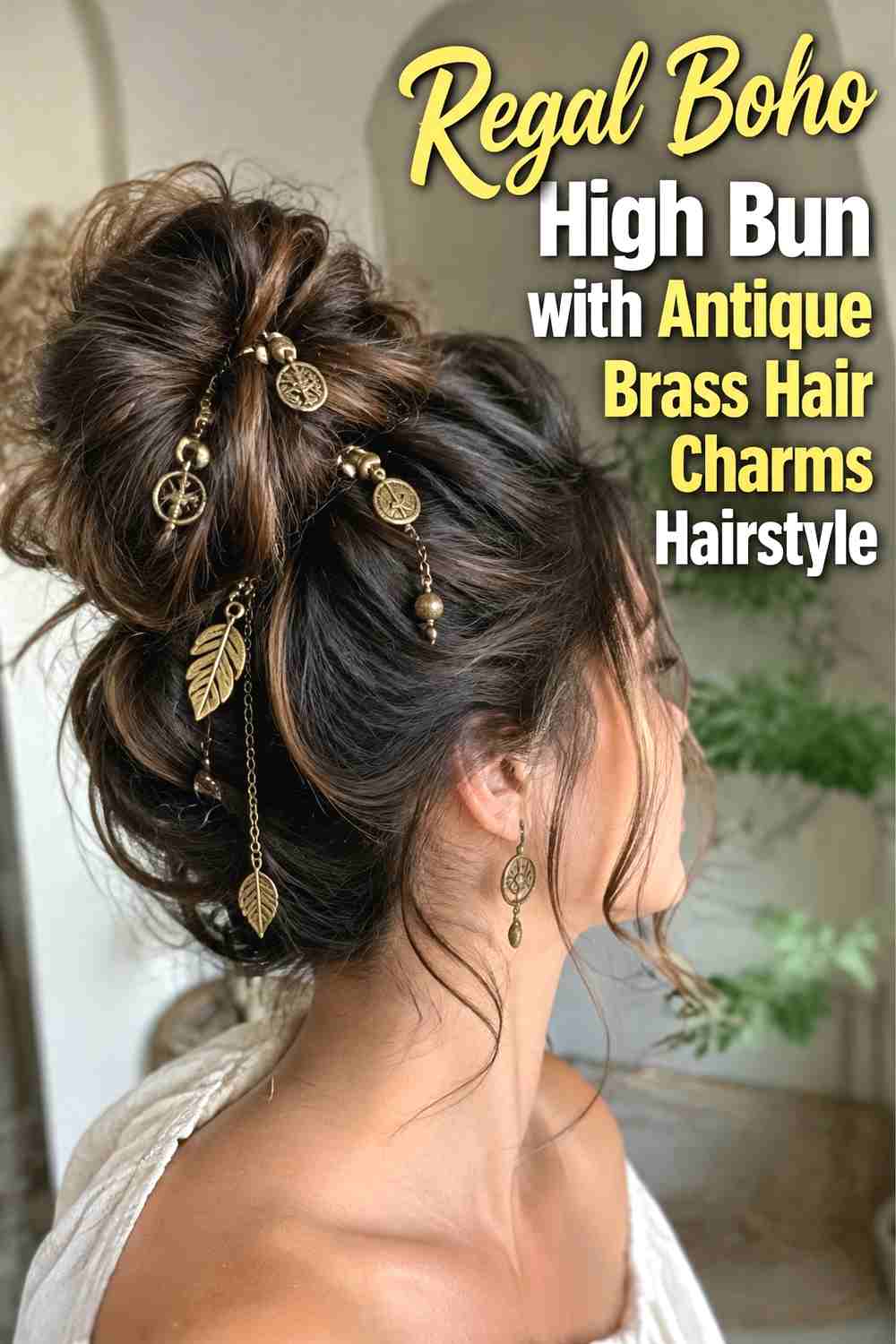 14. Regal Boho High Bun With Antique Brass Hair Charms Hairstyle