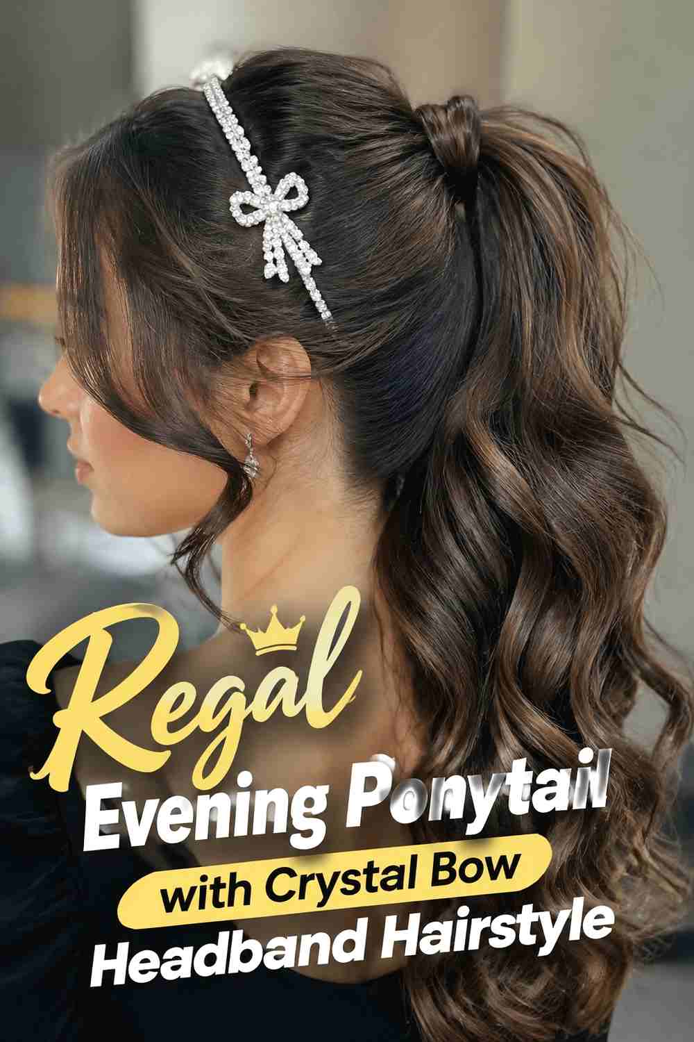 16. Regal Evening Ponytail With Crystal Bow Headband Hairstyle