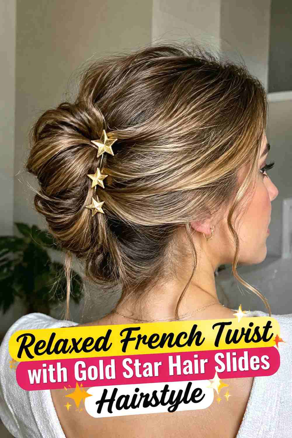 1. Relaxed French Twist With Gold Star Hair Slides Hairstyle