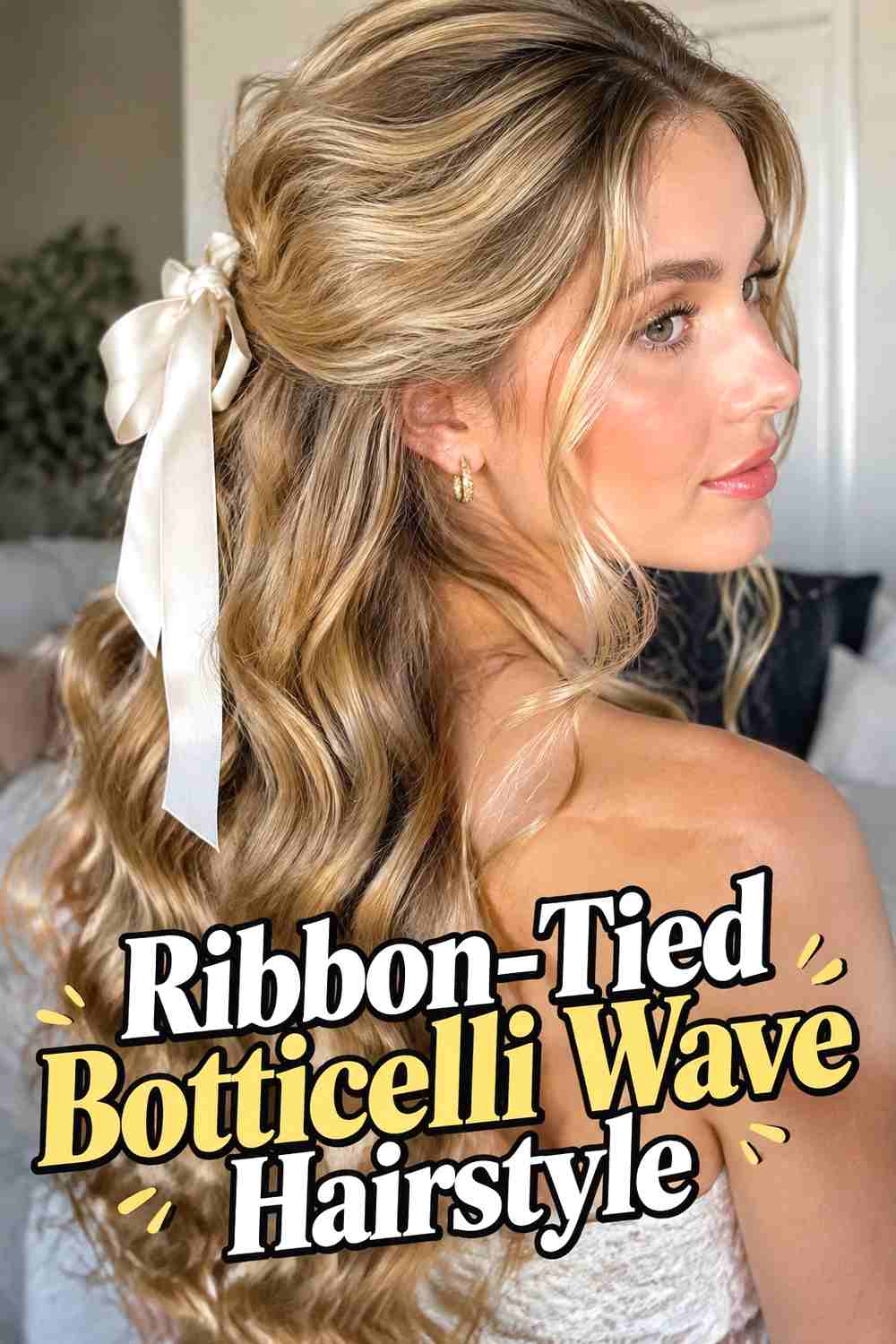 6. Ribbon Tied Botticelli Wave Hairstyle
