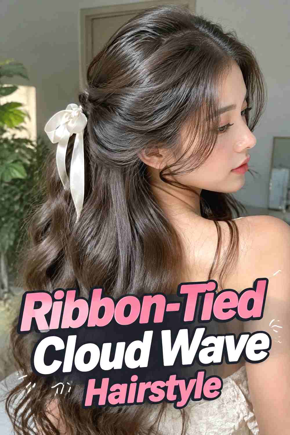 14. Ribbon Tied Cloud Wave Hairstyle