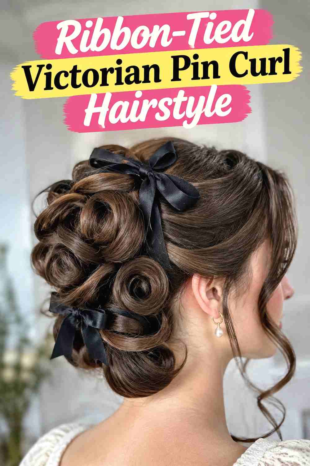 6. Ribbon Tied Victorian Pin Curl Hairstyle