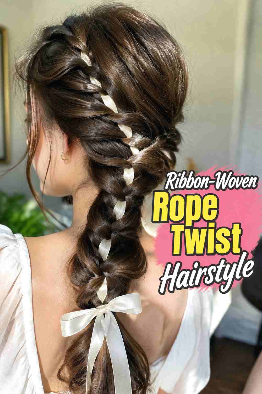 5. Ribbon Woven Rope Twist Hairstyle