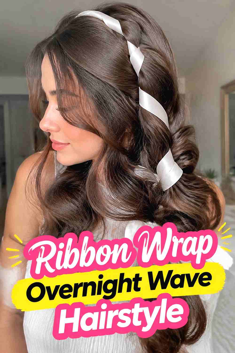 15. Ribbon Wrap Overnight Wave Hairstyle