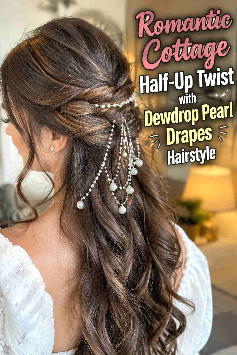 14. Romantic Cottage Half Up Twist With Dewdrop Pearl Drapes Hairstyle