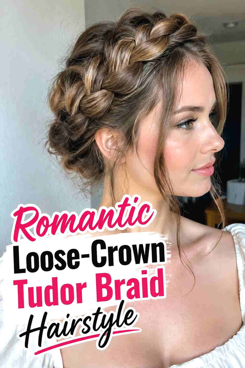 18. Romantic Loose Crown Tudor Braid Hairstyle