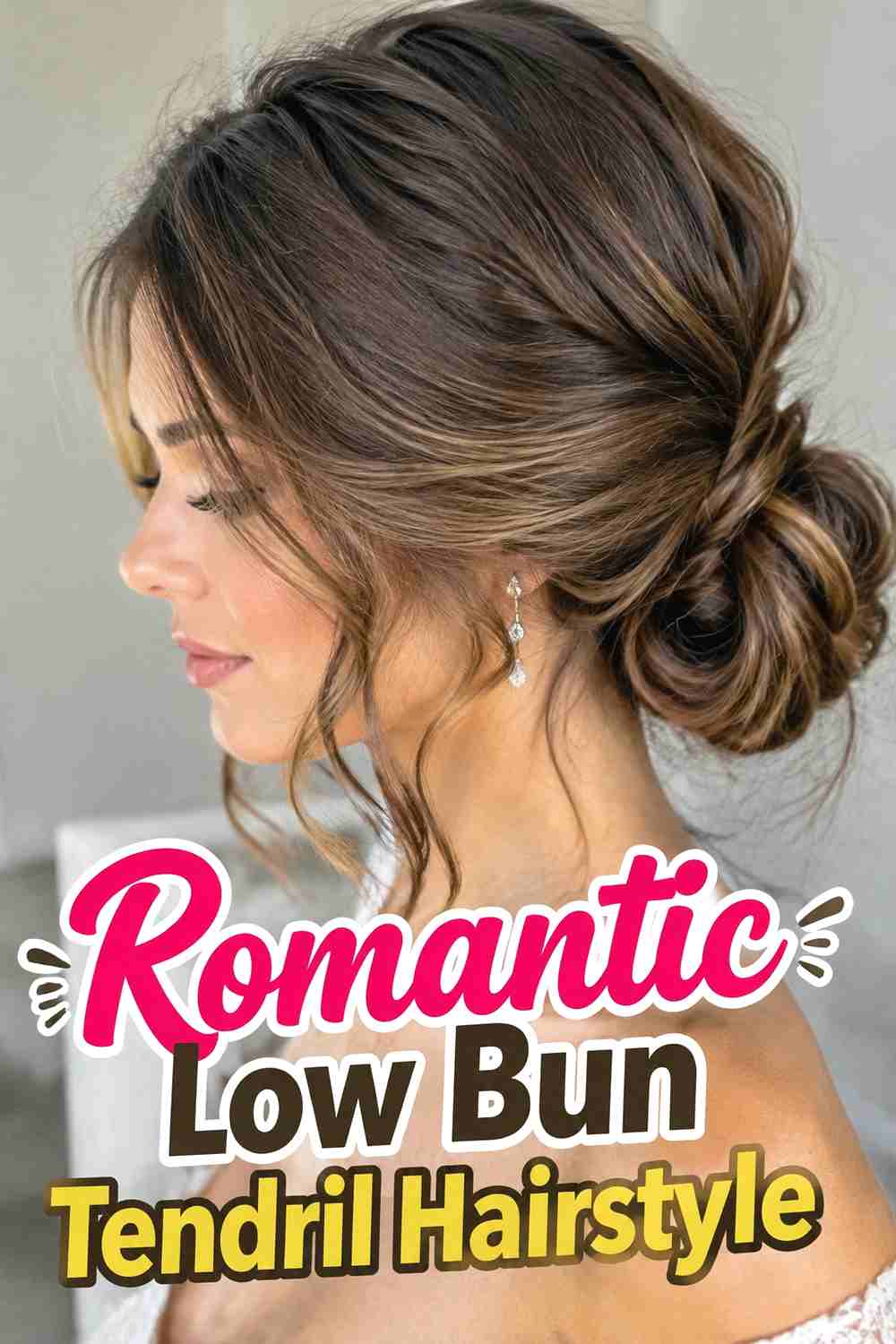 2. Romantic Low Bun Tendril Hairstyle