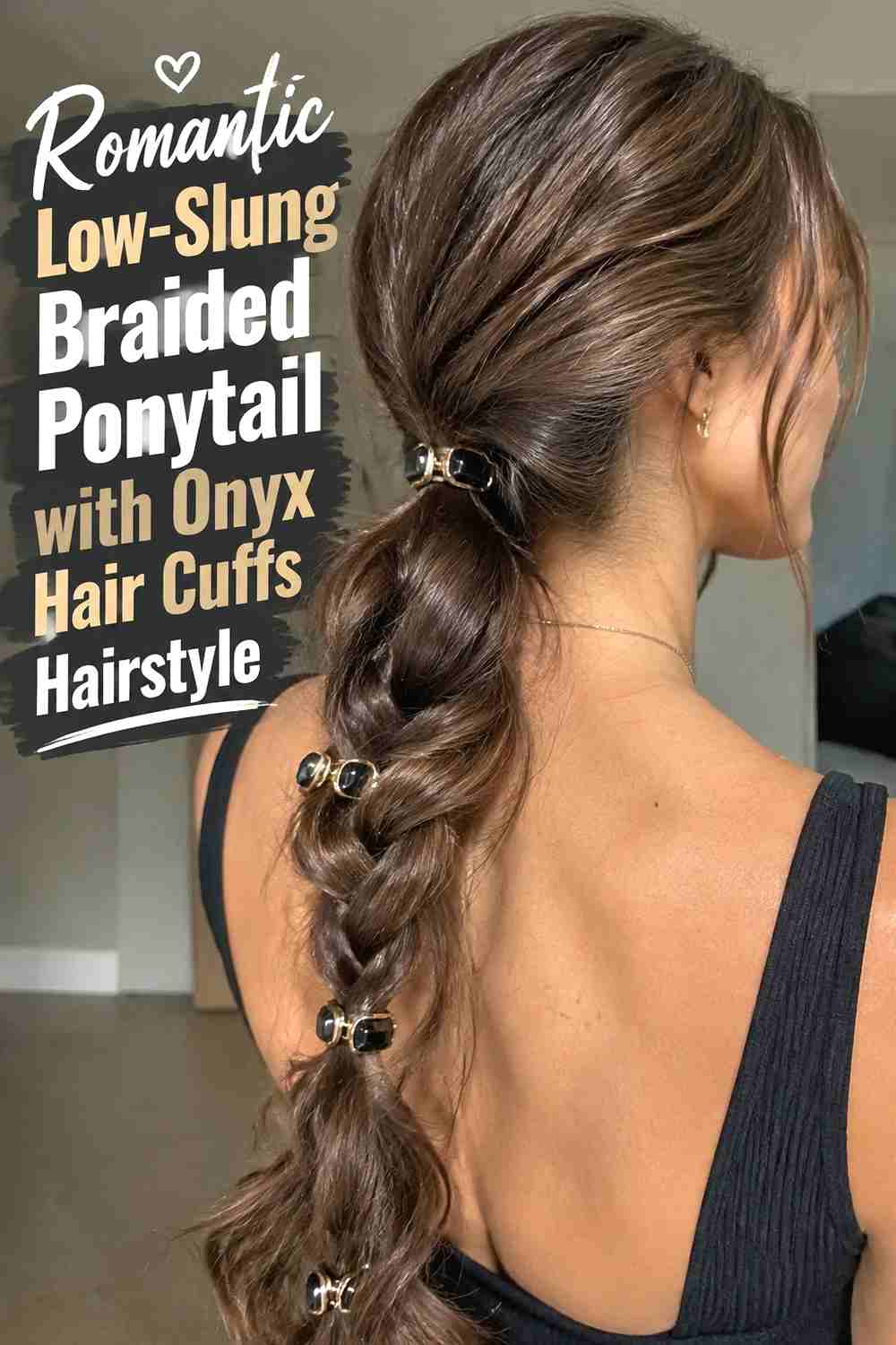 11. Romantic Low Slung Braided Ponytail With Onyx Hair Cuffs Hairstyle