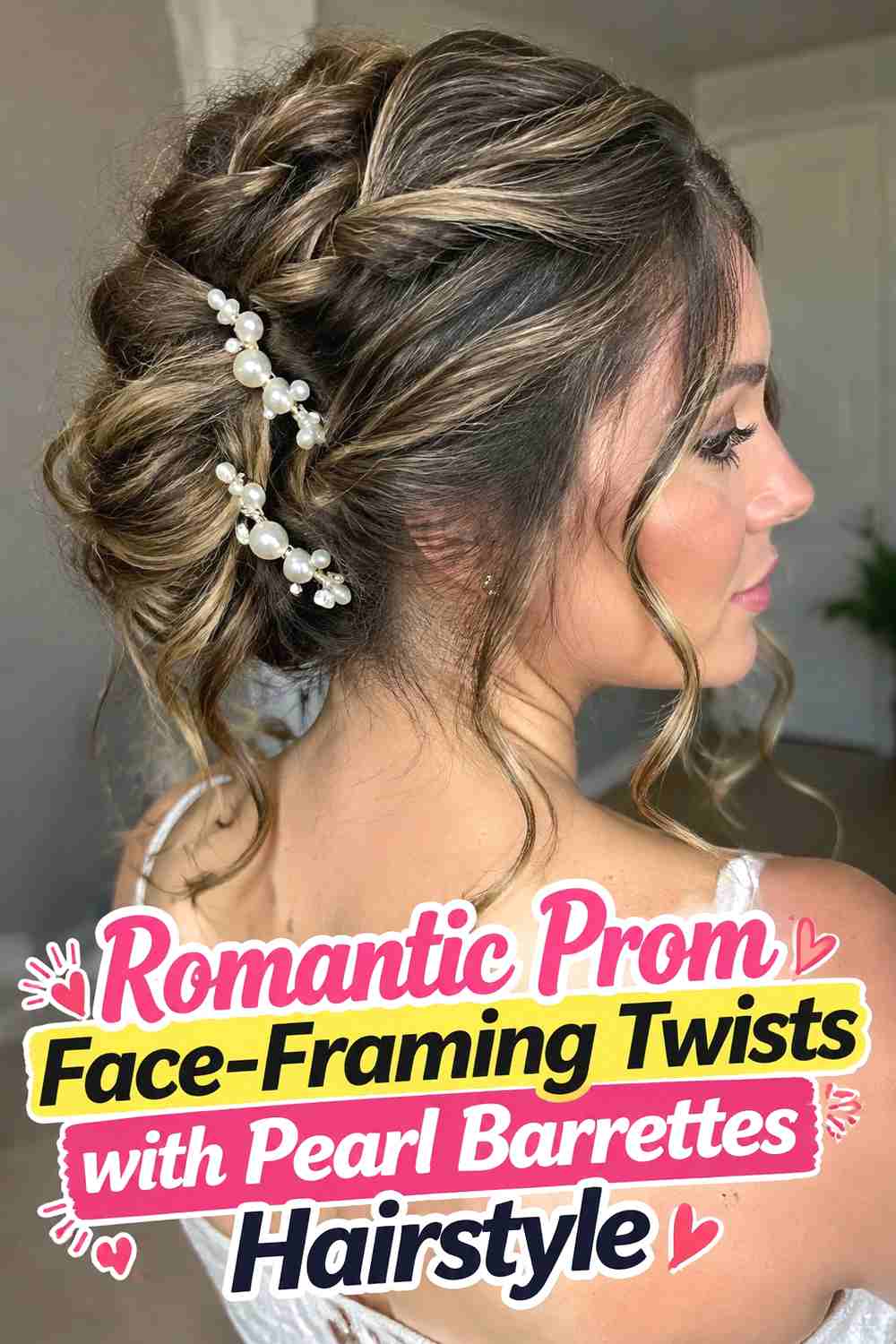 12. Romantic Prom Face Framing Twists With Pearl Barrettes Hairstyle