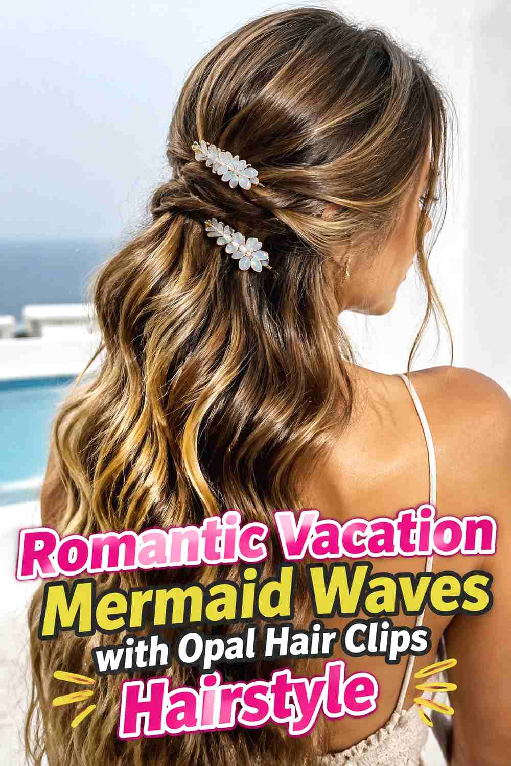18. Romantic Vacation Mermaid Waves With Opal Hair Clips Hairstyle