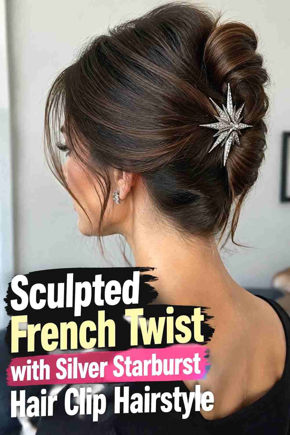 9. Sculpted French Twist With Silver Starburst Hair Clip Hairstyle