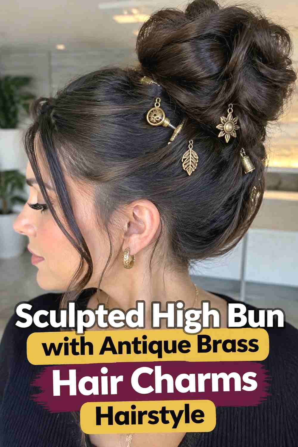 11. Sculpted High Bun With Antique Brass Hair Charms Hairstyle