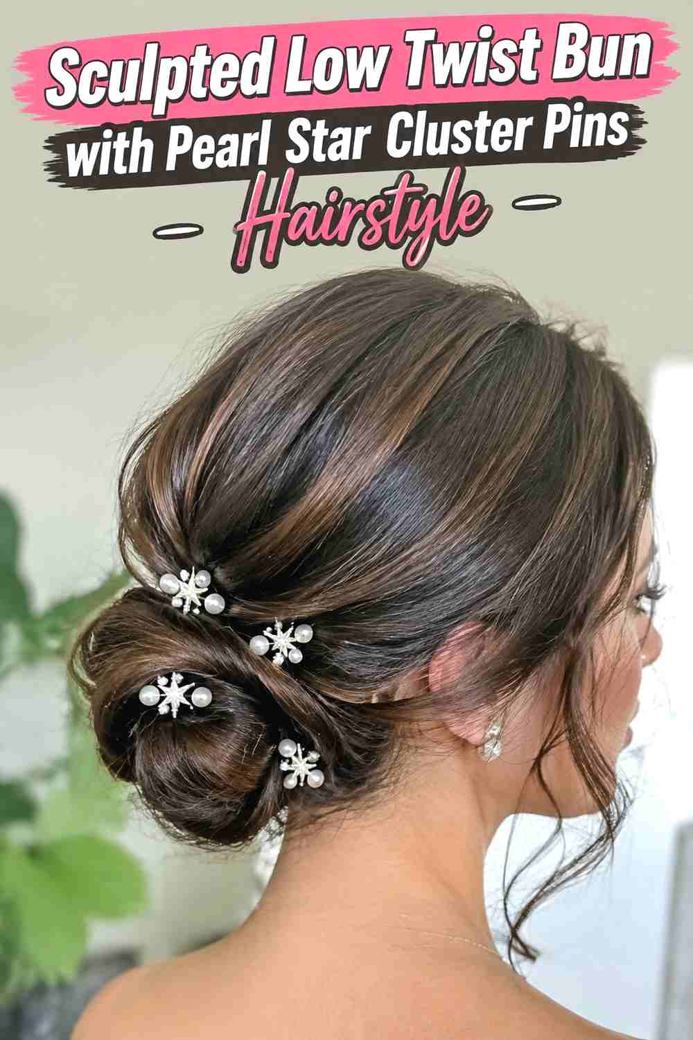 7. Sculpted Low Twist Bun With Pearl Star Cluster Pins Hairstyle
