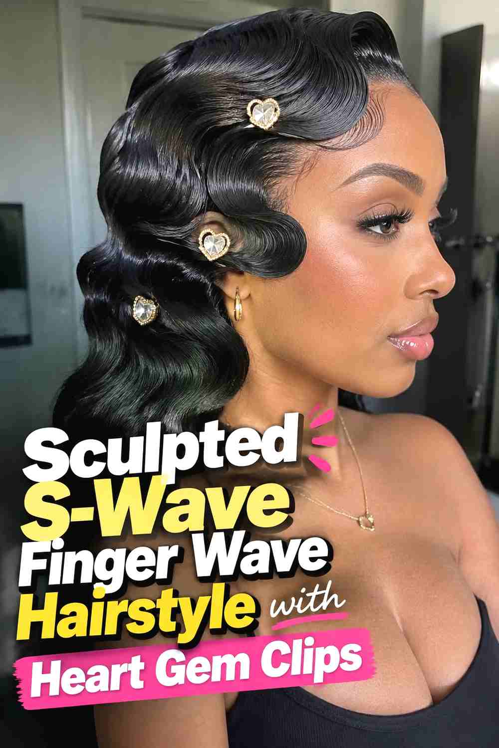 2. Sculpted S Wave Finger Wave Hairstyle With Heart Gem Clips