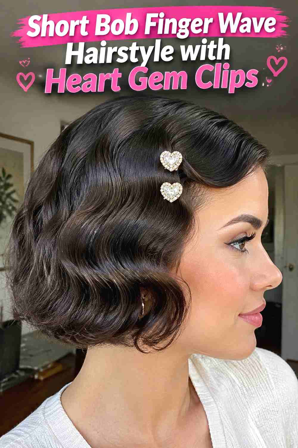 8. Short Bob Finger Wave Hairstyle With Heart Gem Clips