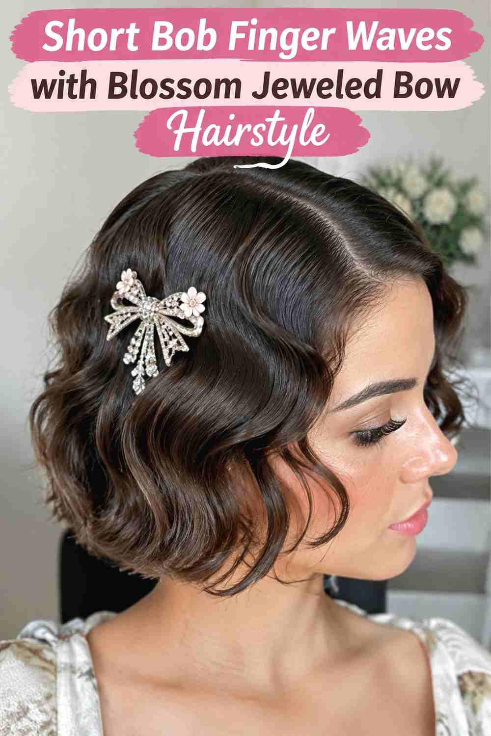 4. Short Bob Finger Waves With Blossom Jeweled Bow Hairstyle
