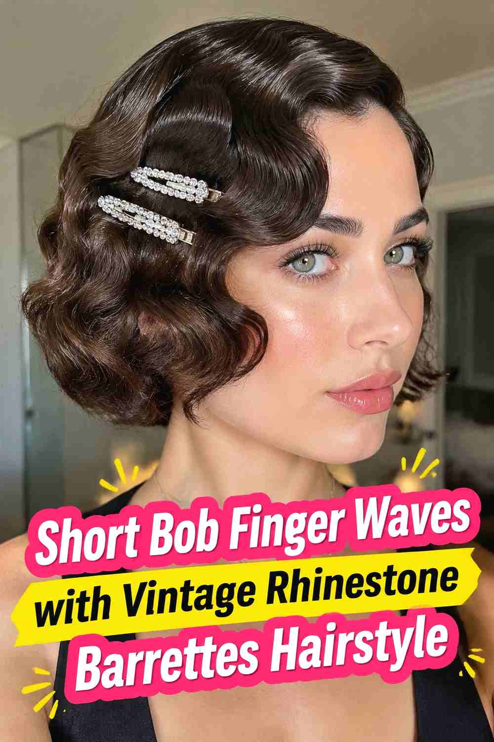 7. Short Bob Finger Waves With Vintage Rhinestone Barrettes Hairstyle