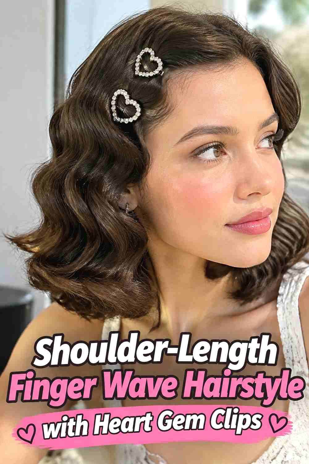 9. Shoulder Length Finger Wave Hairstyle With Heart Gem Clips